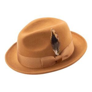 MONTIQUE MEN'S CAPPUCCINO 2" SNAP BRIM CRUSHABLE 100% WOOL FELT FEDORA HAT. H10 